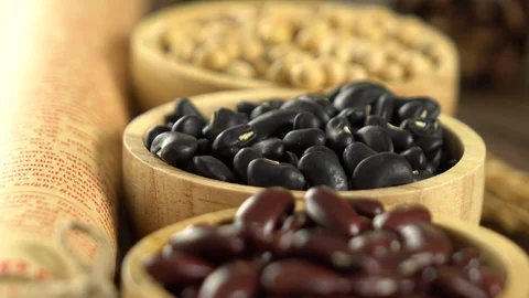 Red beans, mung beans, soy beans and black beans Stock Footage 116663748