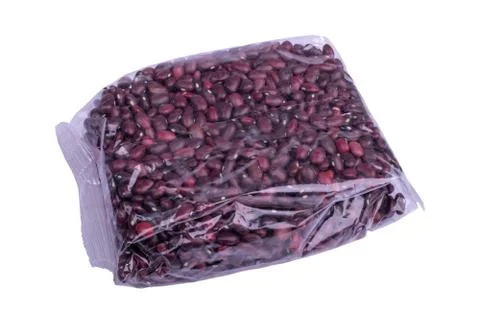 Red beans in transparent packaging isolated on white Stock Photos