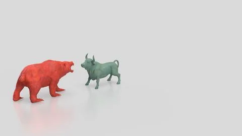 Red Bear And Blue Bull Market Conflict Concept 3d render. Stock Illustration
