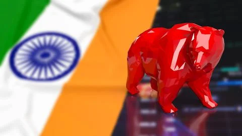 The Red Bear and India flag for Business concept 3d rendering Stock Illustration