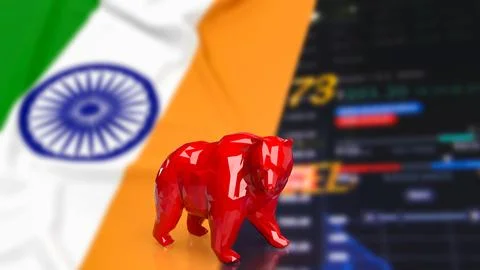 The Red Bear and India flag for Business concept 3d rendering Stock Illustration