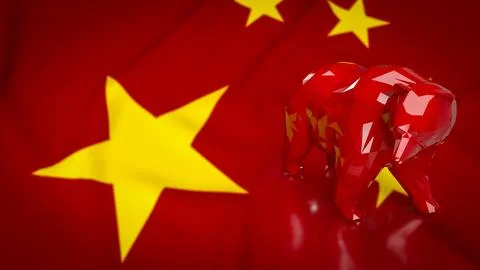 The red bear on china flag for Chinese business crisis 3d rendering Stock Illustration