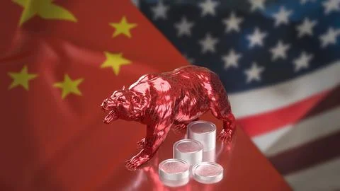 Red Bear Market Between China and United States Economies 3d render. Stock-Illustration