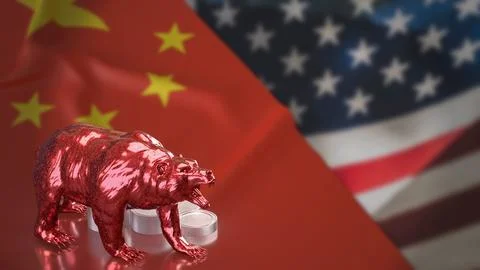 Red Bear Market Between China and United States Economies 3d render. Stock-Illustration