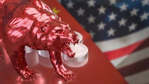 Red Bear Market Between China and United States Economies 3d render. Stock-Illustration