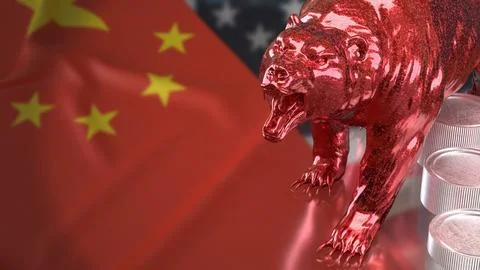 Red Bear Market Between China and United States Economies 3d render. Stock-Illustration