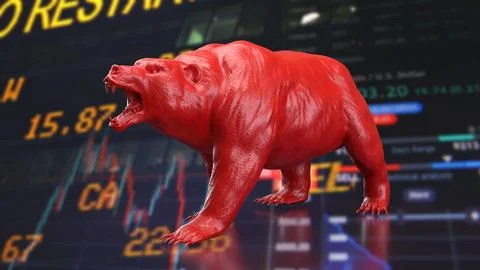 Red Bear Market Warning On Digital Trading Screen 3d render. Illustrazione stock