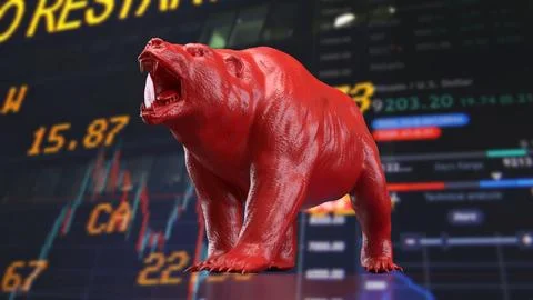 Red Bear Market Warning On Digital Trading Screen 3d render. Stock Illustration