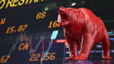 Red Bear Market Warning On Digital Trading Screen 3d render. Stock Illustration