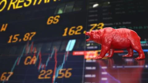 Red Bear Market Warning On Digital Trading Screen 3d render. Stock Illustration