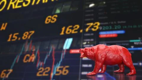Red Bear Market Warning On Digital Trading Screen 3d render. Stock Illustration
