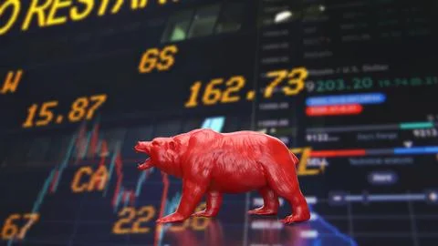 Red Bear Market Warning On Digital Trading Screen 3d render. Stock Illustration