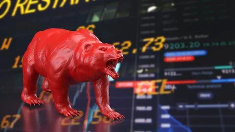 Red Bear Market Warning On Digital Trading Screen 3d render. Stock Illustration