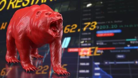 Red Bear Market Warning On Digital Trading Screen 3d render. Stock Illustration
