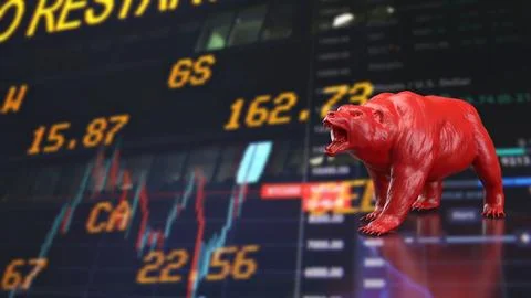 Red Bear Market Warning On Digital Trading Screen 3d render. Stock Illustration