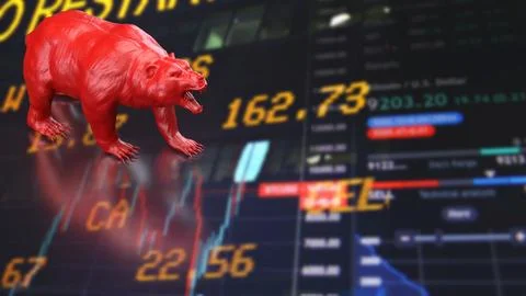 Red Bear Market Warning On Digital Trading Screen 3d render. Stock Illustration