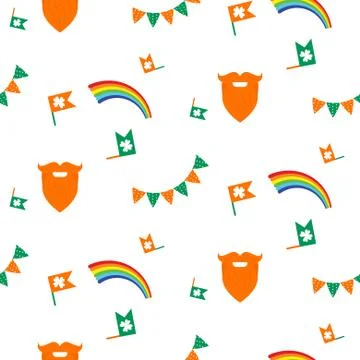 Red beard, rainbow and bunting seamless pattern Stock Illustration