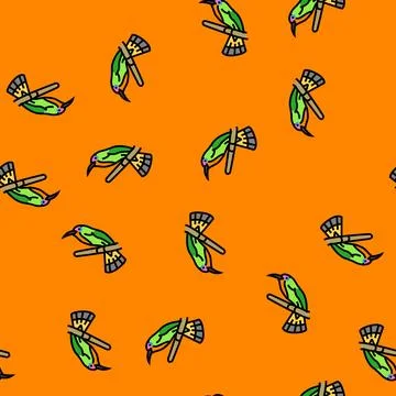 Red bearded bee eater bird exotic vector seamless pattern Stock Illustration
