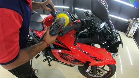 Red beautiful bike ceramic coating Stock Footage 161077597
