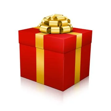Red Beautiful Vector Gift Box with Golden Elegant Corded Ribbon on White Back Stock Illustration