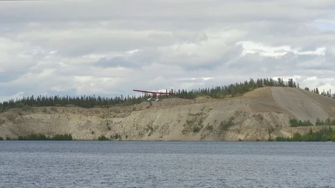Red Beaver Floatplane Taking Off Flies Overhead Stock Footage 80403787