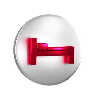 Red Bed icon isolated on transparent background. Silver circle button. Stock Illustration