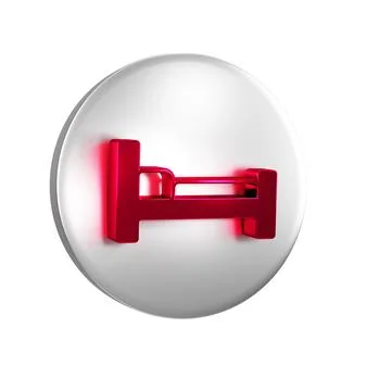 Red Bed icon isolated on transparent background. Silver circle button. Stock Illustration