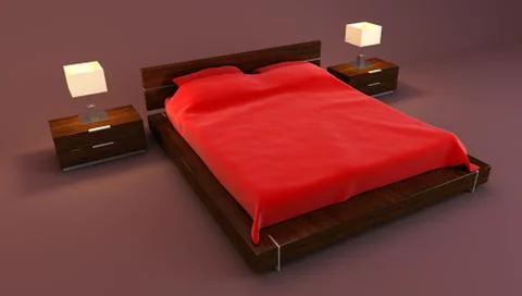 Red bedroom interior 3d rendering Stock-Illustration