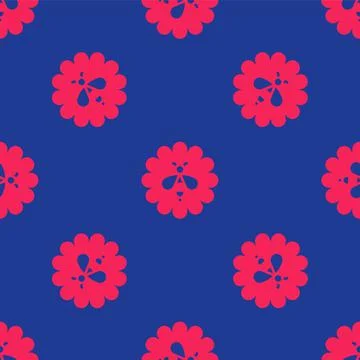 Red Bee on flower icon isolated seamless pattern on blue background. Sweet Stock Illustration