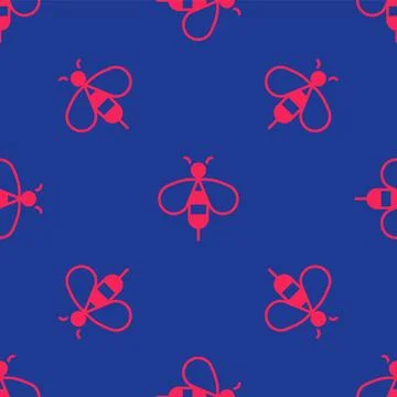 Red Bee icon isolated seamless pattern on blue background. Sweet natural food Stock Illustration