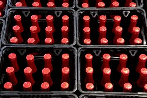 Red Beer Bottles Stock Photos