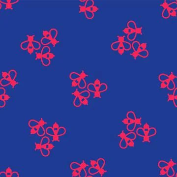Red Bees icon isolated seamless pattern on blue background. Sweet natural food Stock Illustration