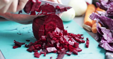 Red beet chopping, close-up Stock Footage 170452251