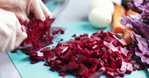 Red beet chopping, close-up Stock Footage 170452301
