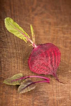 Red beet with leaves or beetroot on the wooden Stock Photos