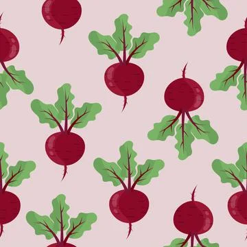 Red beet root with green leaves seamless pattern Stock Illustration