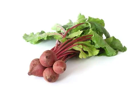 Red beet root with leaves isolated on white background. Stock Photos