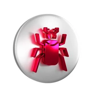 Red Beetle bug icon isolated on transparent background. Silver circle button. Stock-Illustration