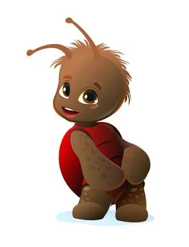 Red beetle fun shy timid. Cute cartoon character. Funny insect object. Isolat Stock Illustration