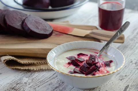 The red beetroot and yogurt Stock Photos