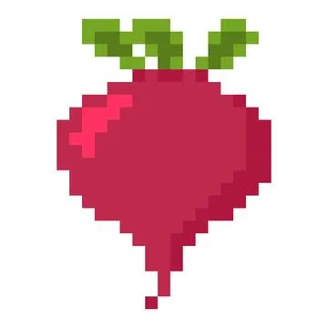 Red beetroot pixel art icon in classic 8 bit game style Stock Illustration
