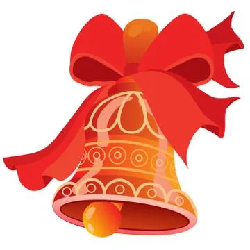 Red bell with patterns and with a red big bow, isolated object on a white bac Stock Illustration