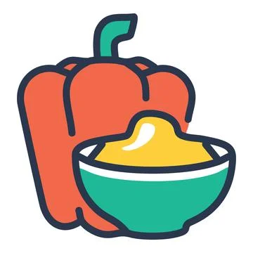 Red bell pepper and dip illustration. Colorful vector graphic of a red bell.. Stock Illustration