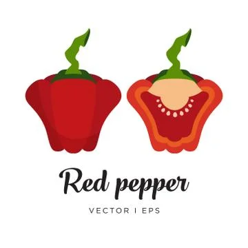 Red bell pepper and a half of paprika Stock Illustration