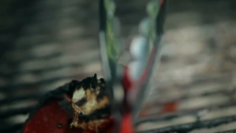 Red bell pepper on a barbecue. 스톡 동영상 88368615