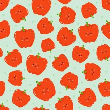 Red bell pepper cartoon characters seamless pattern background Stock Illustration