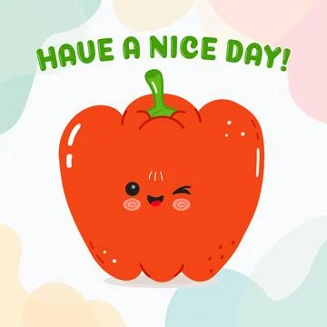 Red bell pepper cartoon winking saying have a nice day Ilustración de archivo
