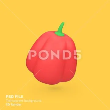 Red Bell pepper fresh isolated 3d render icon illustration Modello PSD