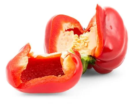 Red bell pepper. Isolation on a white background with clipping paths. Stock Photos