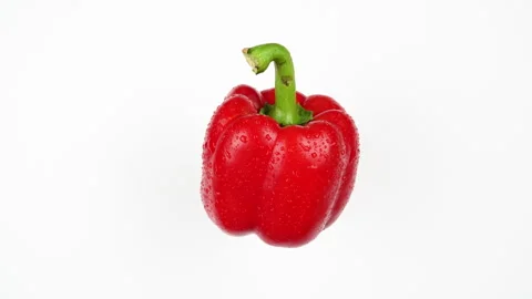 Red Bell Pepper Rotating On White Background With Water Drops Stock Footage 325562774